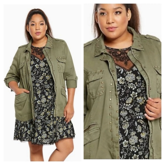 torrid Jackets & Blazers - Torrid Studded Cargo Jacket Army Green 1X